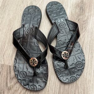 Tory Burch Black Patent Leather Emmy Sandals - Size 7M